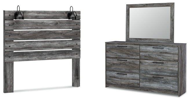 Baystorm Queen Panel Headboard with Mirrored Dresser - furniture place usa