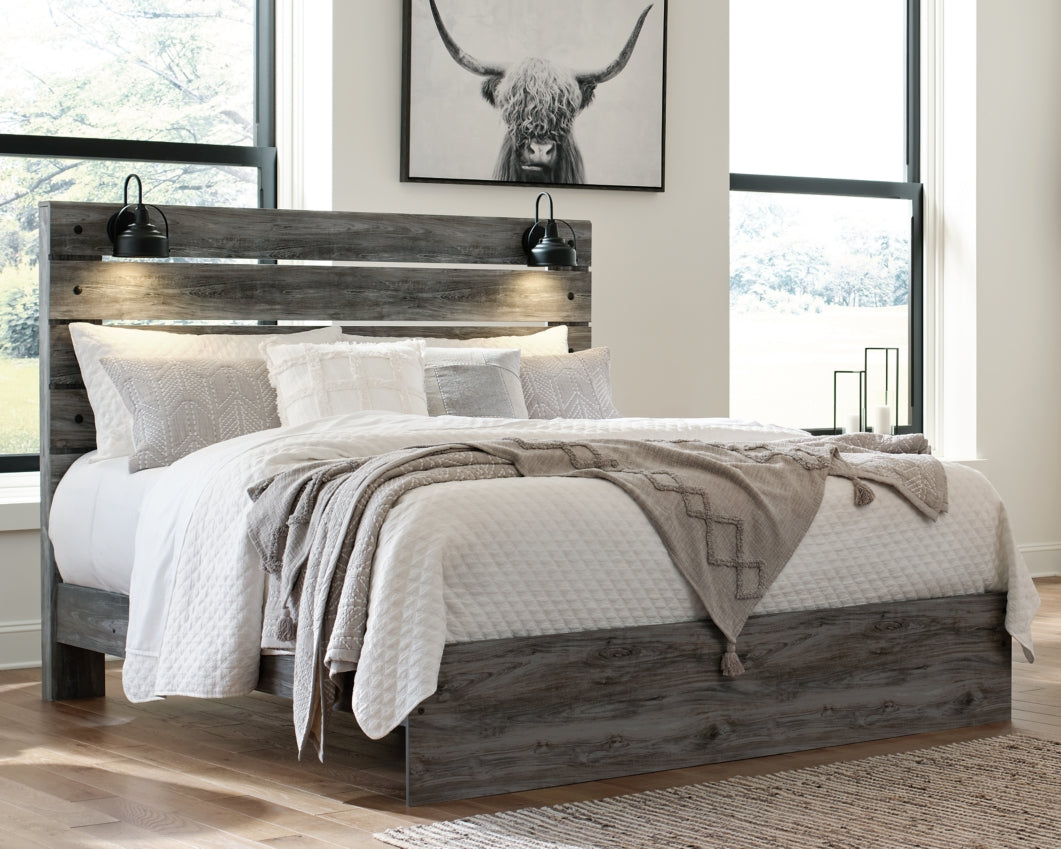 Baystorm King Panel Bed with Mirrored Dresser and 2 Nightstands - furniture place usa