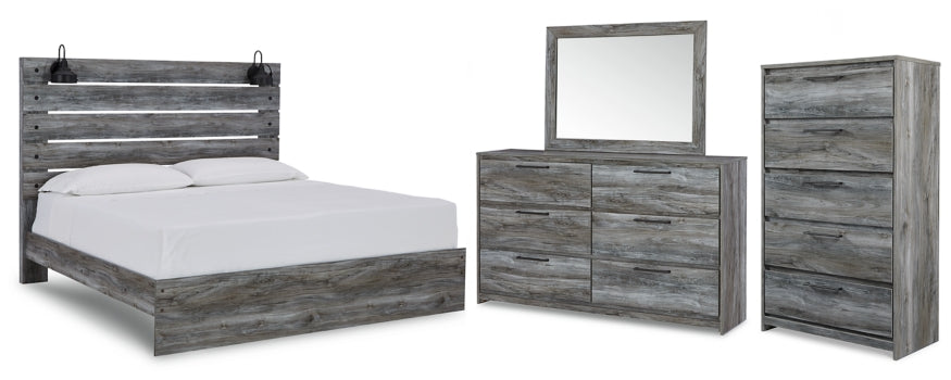 Baystorm King Panel Bed with Mirrored Dresser and Chest - furniture place usa