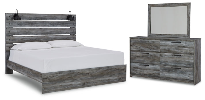 Baystorm King Panel Bed with Mirrored Dresser - furniture place usa