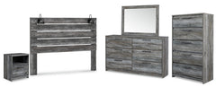 Baystorm King Panel Headboard with Mirrored Dresser, Chest and Nightstand - furniture place usa