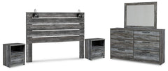 Baystorm King Panel Headboard with Mirrored Dresser and 2 Nightstands - furniture place usa