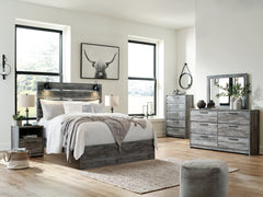 Baystorm Queen Panel Bed with Mirrored Dresser, Chest and 2 Nightstands - furniture place usa