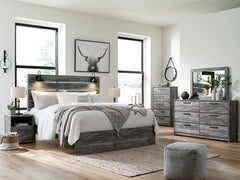 Baystorm King Panel Bed with Mirrored Dresser, Chest and 2 Nightstands - furniture place usa