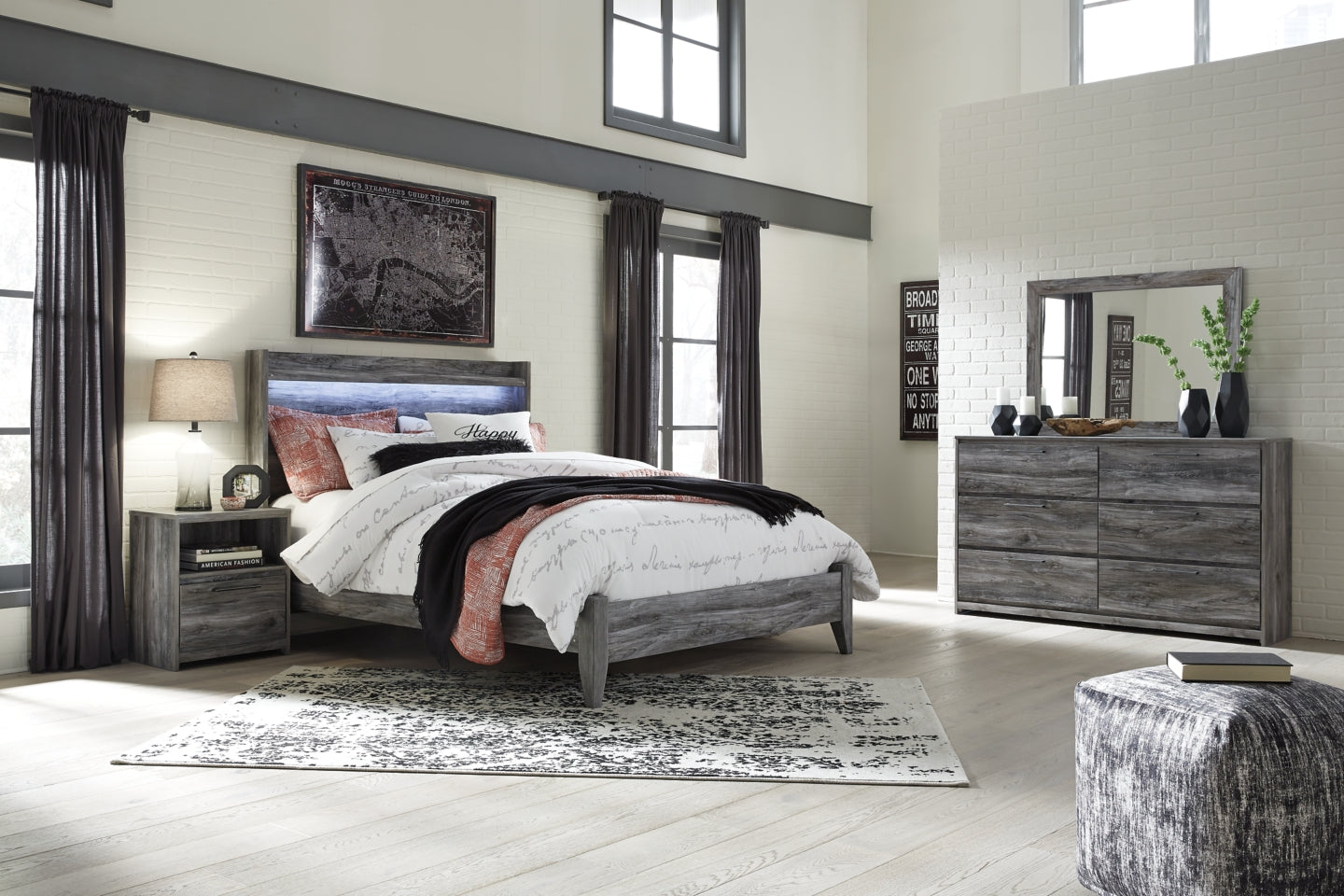 Baystorm Queen Panel Bed with Mirrored Dresser and Nightstand - PKG014143 - furniture place usa