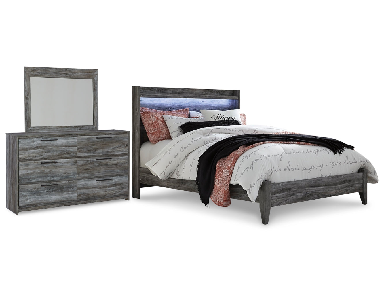 Baystorm Queen Panel Bed with Mirrored Dresser - PKG014538 - furniture place usa