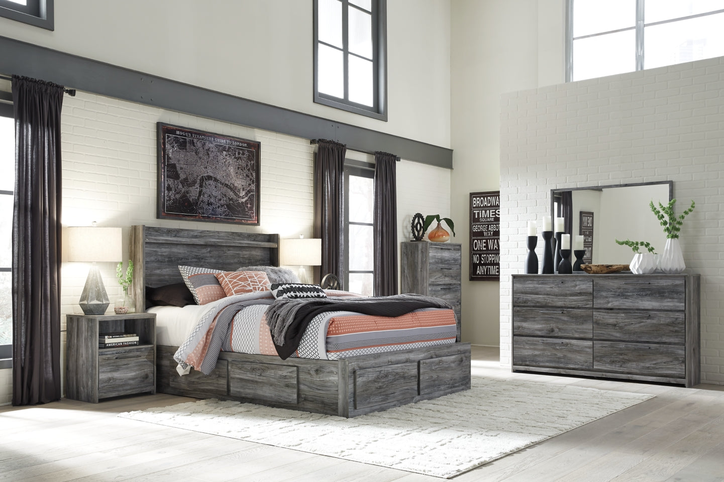 Baystorm King Panel Bed with 6 Storage Drawers with Dresser - furniture place usa