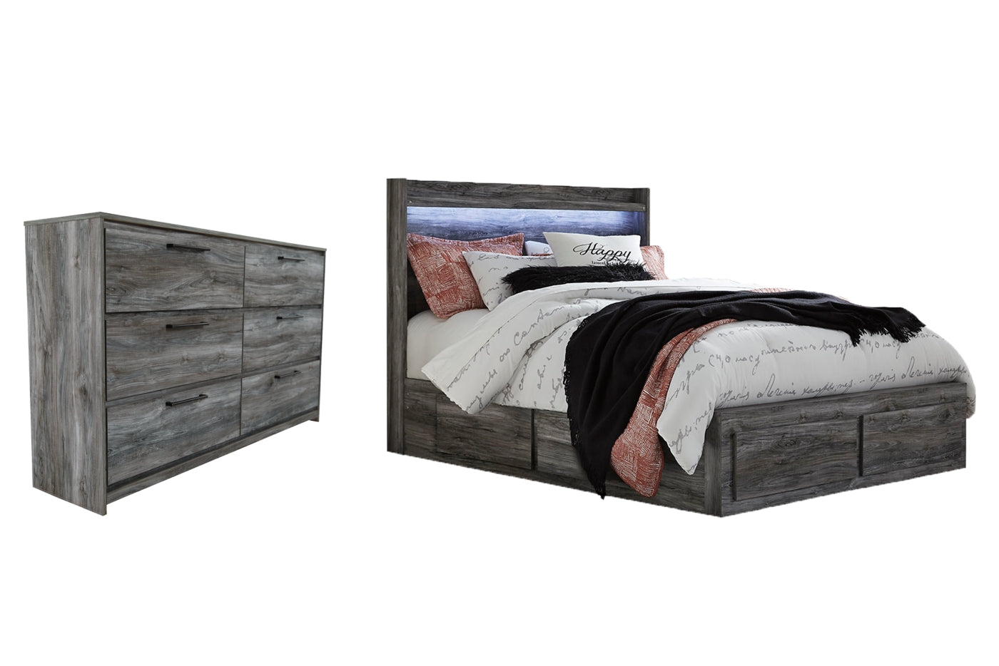 Baystorm Queen Panel Bed with 4 Storage Drawers with Dresser - furniture place usa