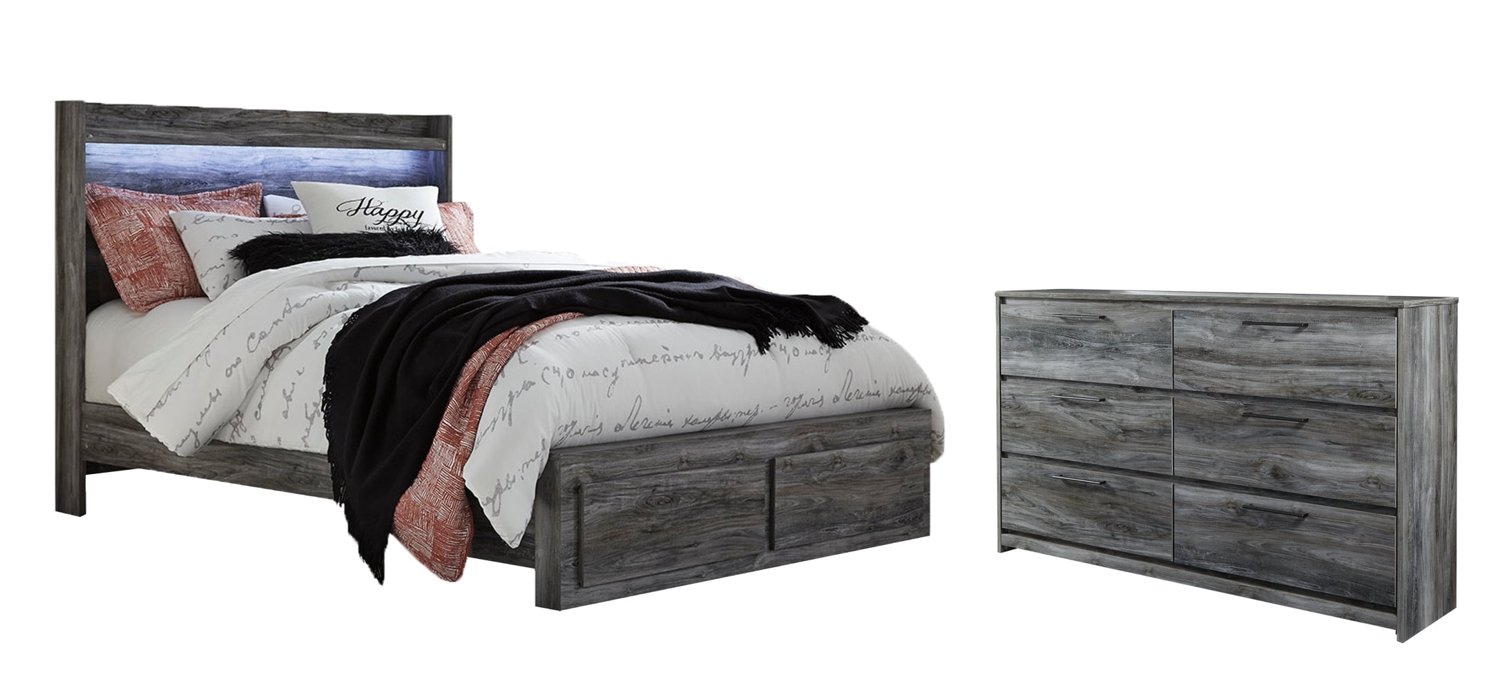 Baystorm Queen Panel Bed with 2 Storage Drawers with Dresser - furniture place usa