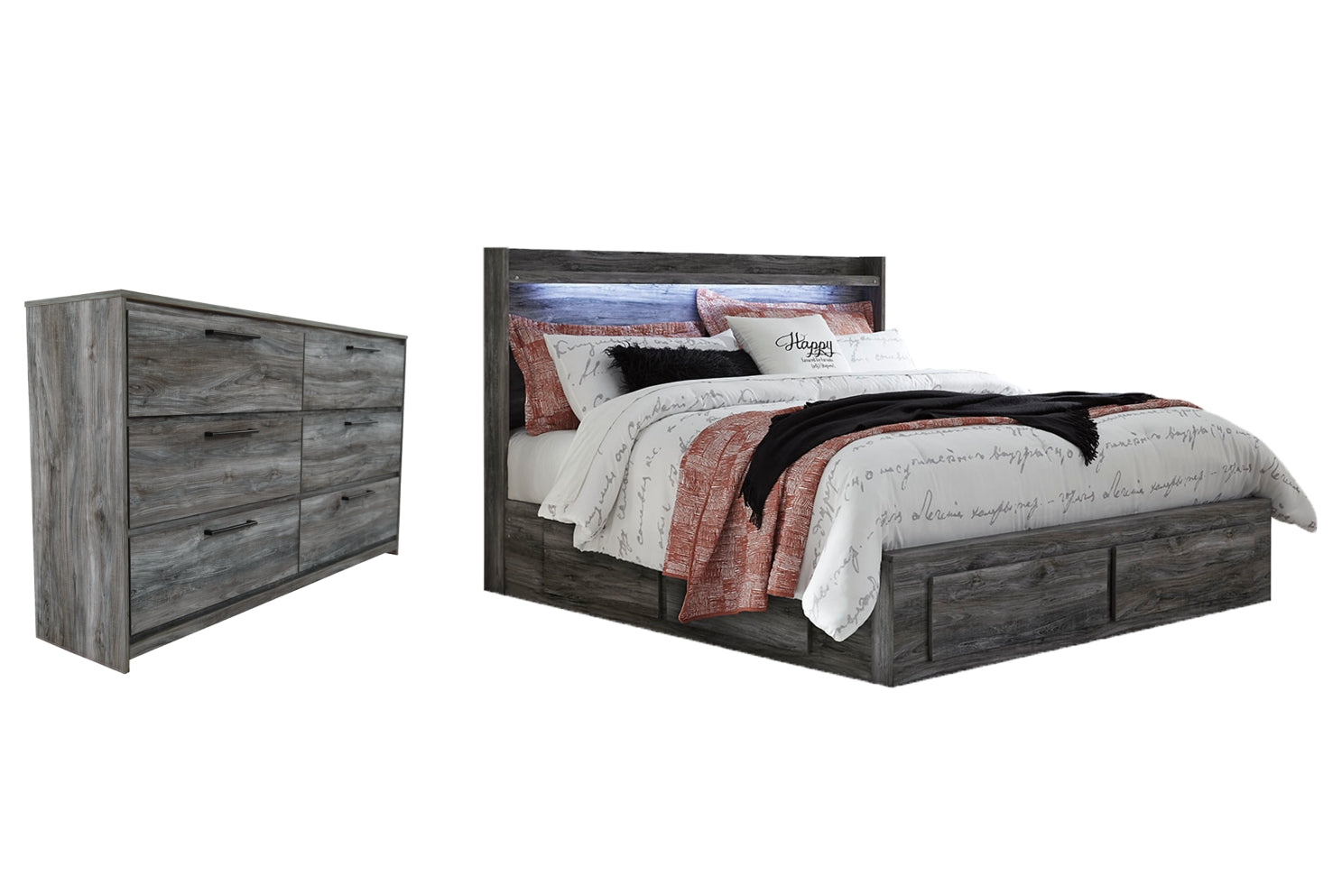 Baystorm King Panel Bed with 6 Storage Drawers with Dresser - furniture place usa