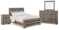 Zelen Queen Panel Bed with Mirrored Dresser and Nightstand - furniture place usa