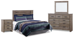 Zelen Queen Panel Headboard with Mirrored Dresser and Nightstand - furniture place usa