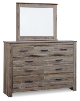Zelen Queen/Full Panel Headboard Bed with Mirrored Dresser, Chest and 2 Nightstands - furniture place usa