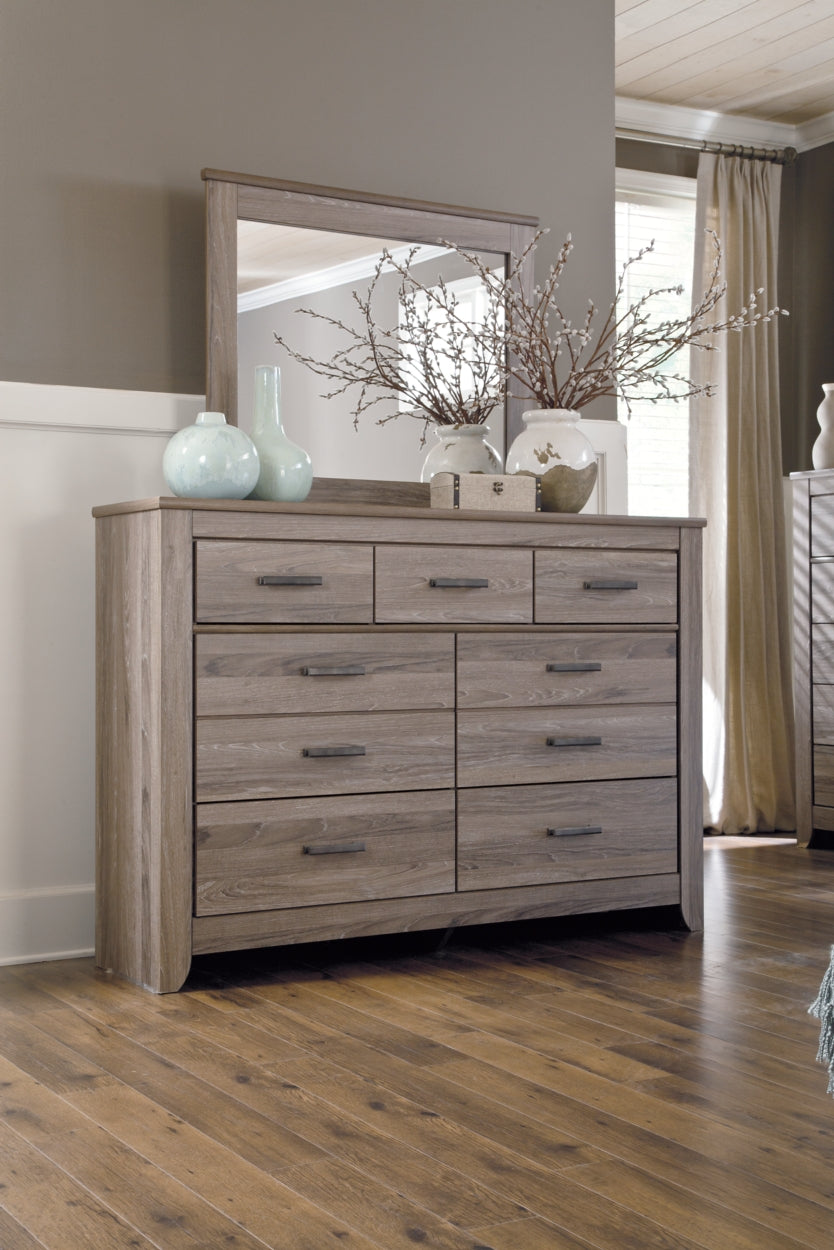 Zelen Queen/Full Panel Headboard Bed with Mirrored Dresser and 2 Nightstands - furniture place usa