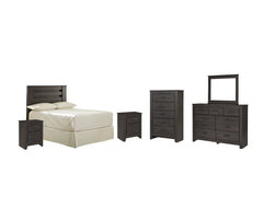 Brinxton Full Panel Headboard Bed with Mirrored Dresser, Chest and 2 Nightstands - furniture place usa