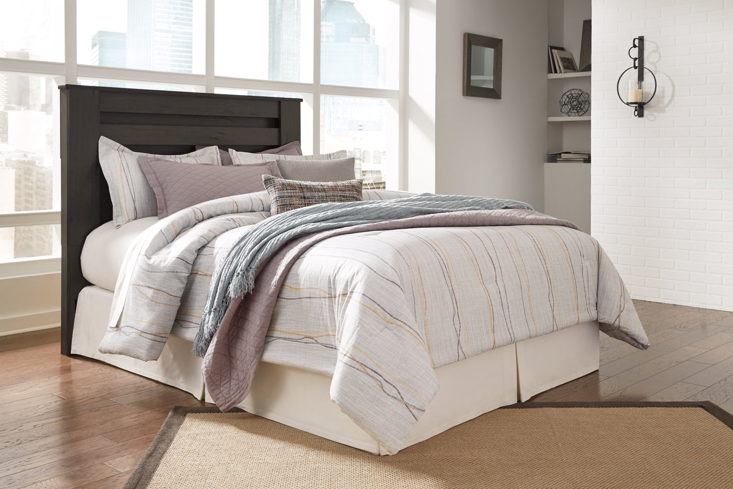 Brinxton Queen/Full Panel Headboard Bed with Mirrored Dresser and 2 Nightstands - furniture place usa