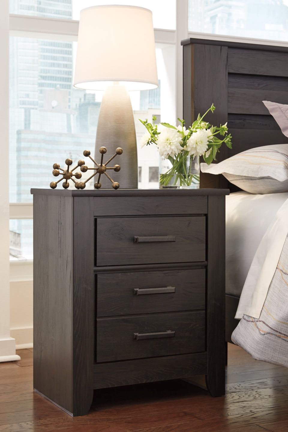 Brinxton Full Panel Headboard Bed with Mirrored Dresser, Chest and 2 Nightstands - furniture place usa