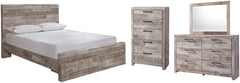 Effie Queen Panel Bed with 2 Storage Drawers with Mirrored Dresser and Chest - furniture place usa