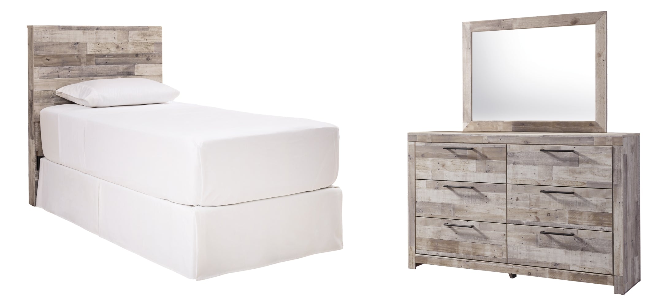 Effie Twin Panel Headboard Bed with Mirrored Dresser - furniture place usa
