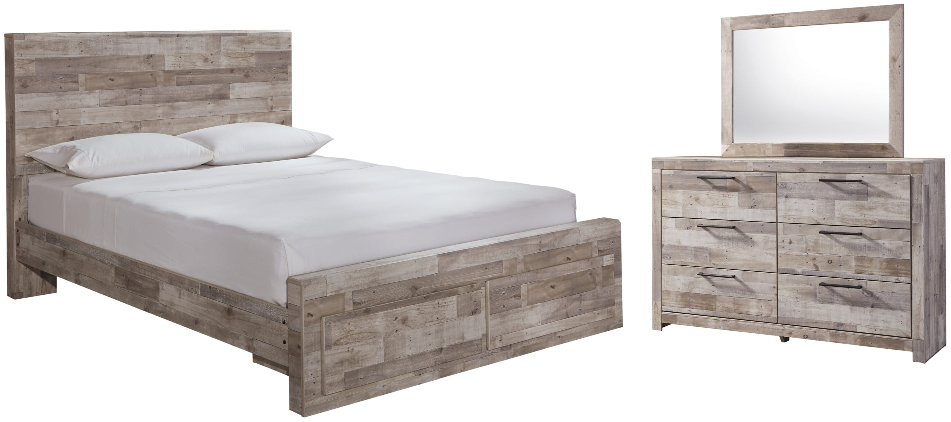 Effie Queen Panel Bed with 2 Storage Drawers with Mirrored Dresser - furniture place usa