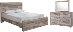 Effie Queen Panel Bed with 2 Storage Drawers with Mirrored Dresser - furniture place usa