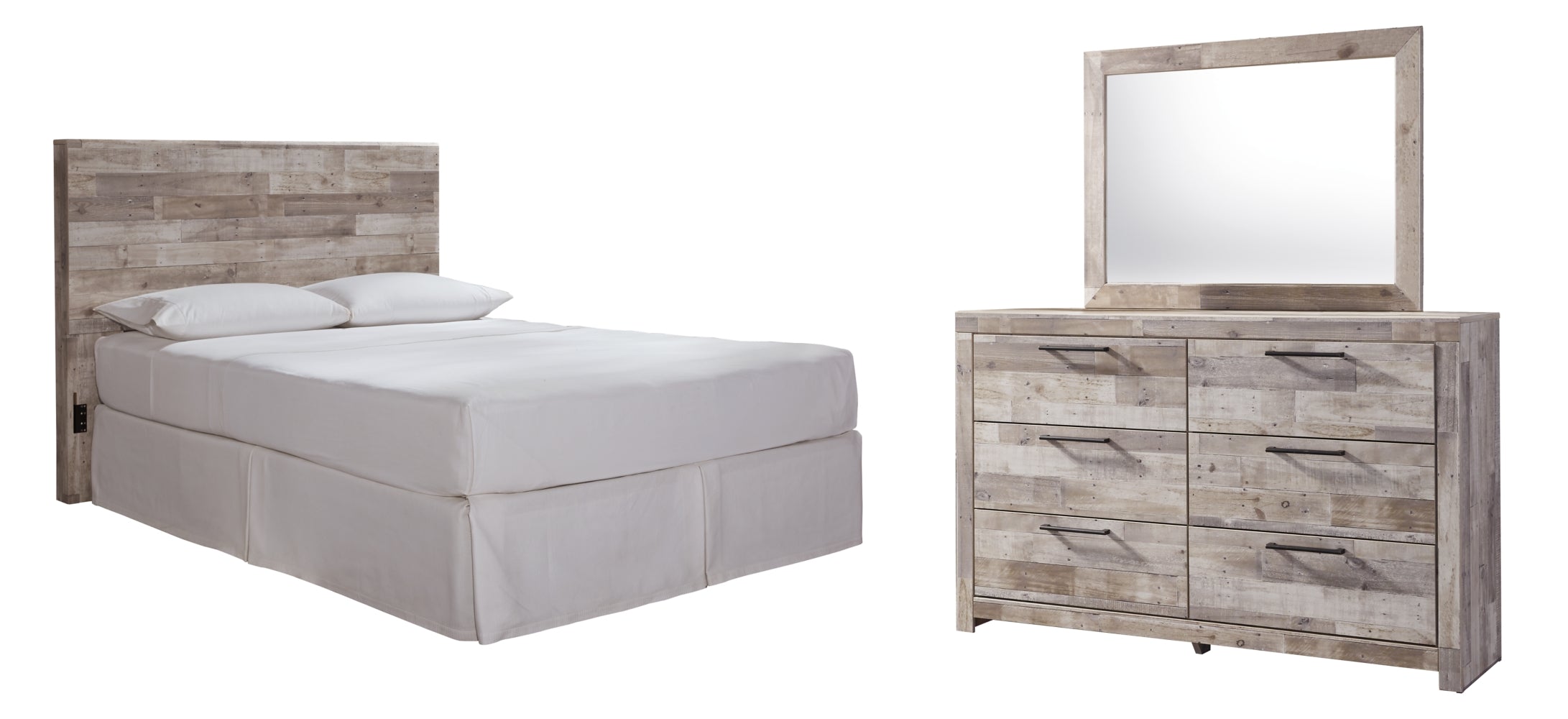 Effie Twin Panel Headboard Bed with Mirrored Dresser - furniture place usa