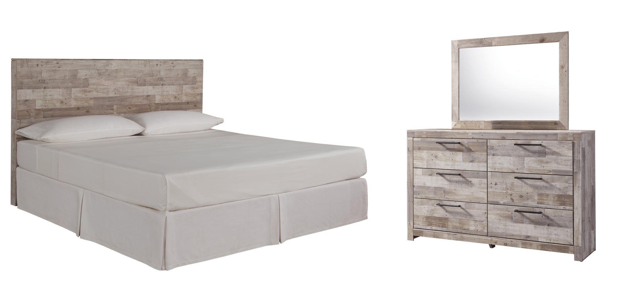 Effie Twin Panel Headboard Bed with Mirrored Dresser - furniture place usa