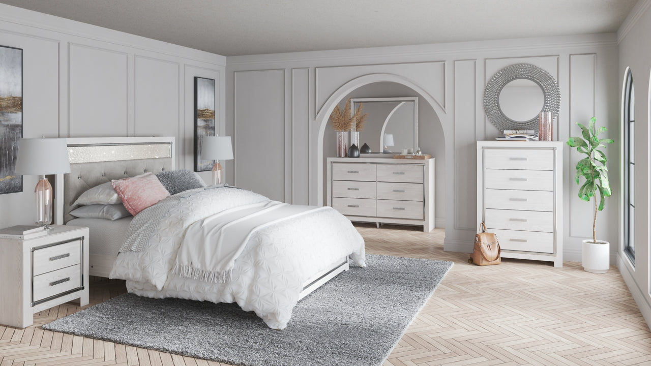 Altyra Queen Panel Headboard Bed with Mirrored Dresser, Chest and Nightstand - furniture place usa