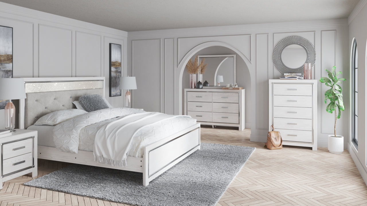 Altyra King Panel Headboard Bed with Mirrored Dresser, Chest and Nightstand - furniture place usa