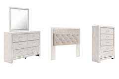 Altyra Queen Panel Headboard Bed with Mirrored Dresser and Chest - furniture place usa