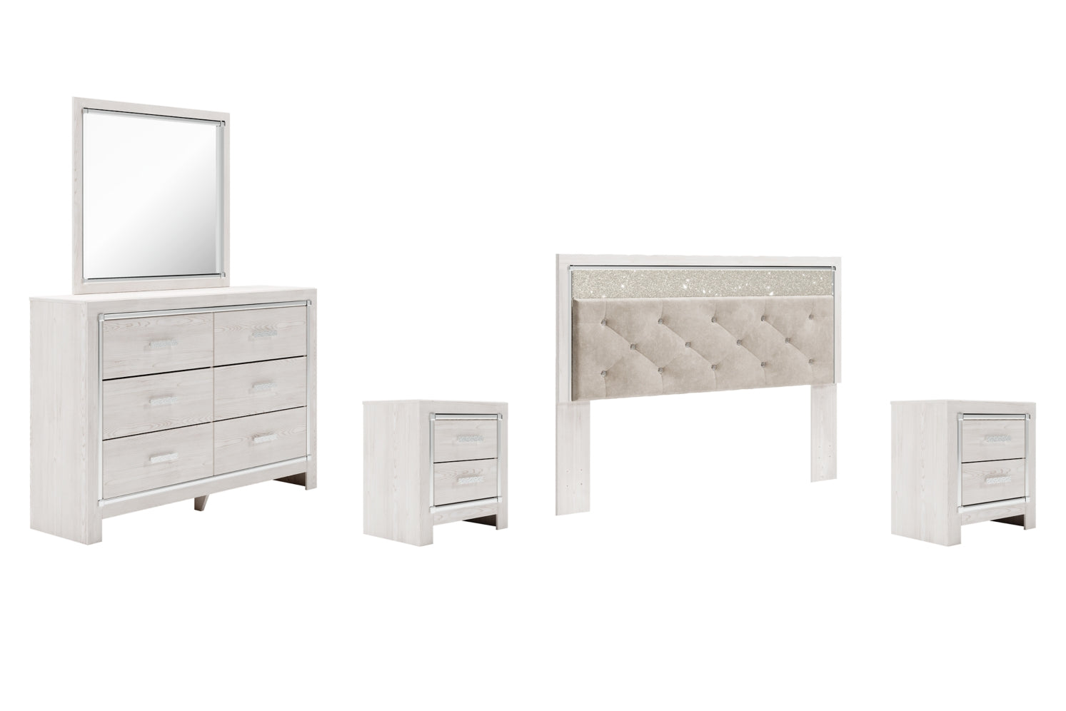 Altyra King Panel Headboard Bed with Mirrored Dresser, Chest and 2 Nightstands - furniture place usa