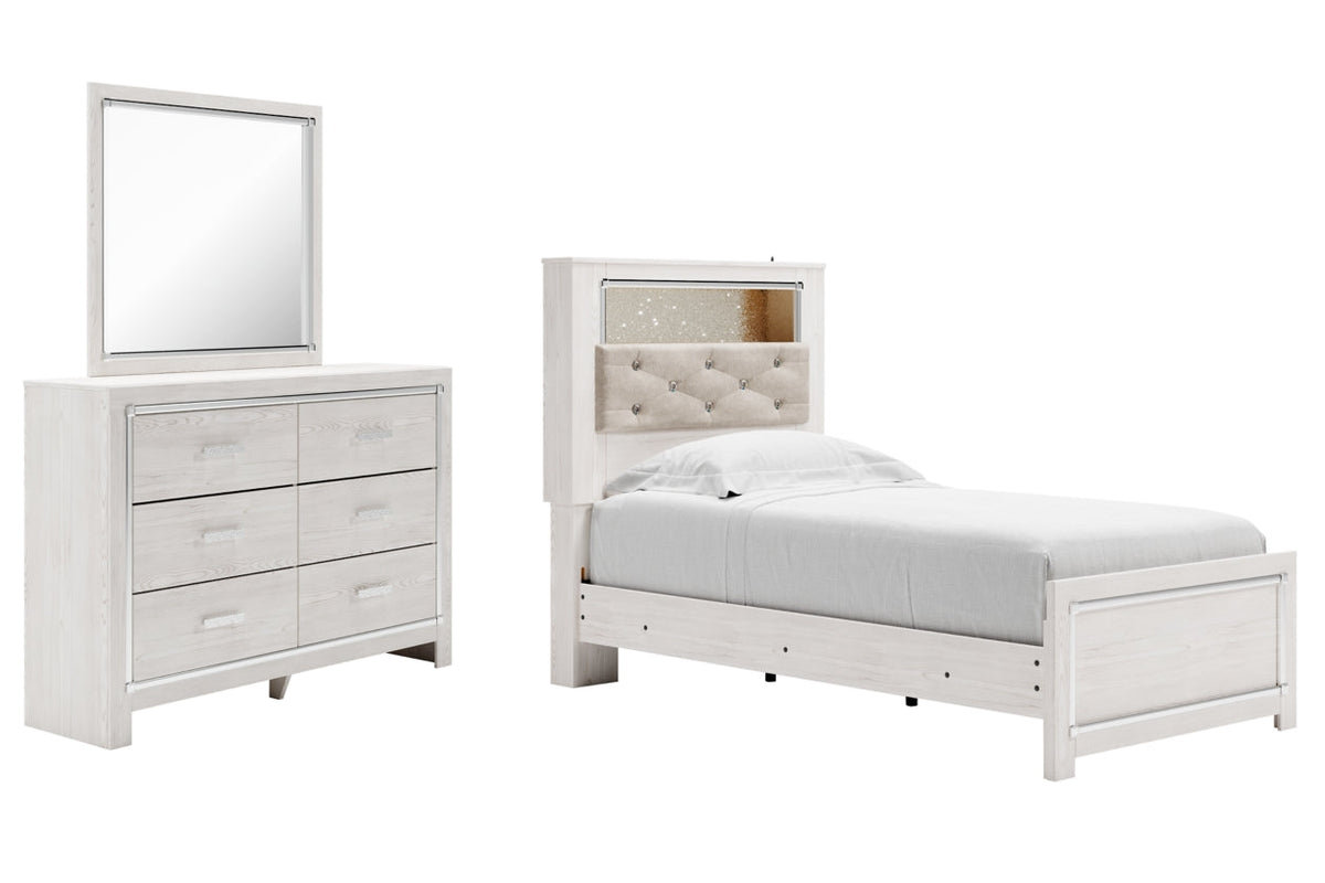 Altyra Twin Panel Bookcase Bed with Mirrored Dresser - furniture place usa