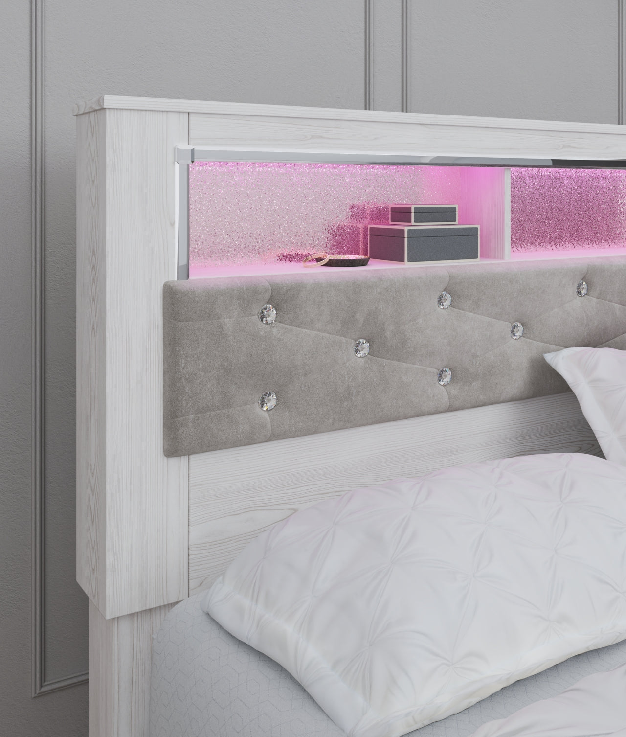 Altyra Queen Upholstered Panel Bookcase Headboard - furniture place usa