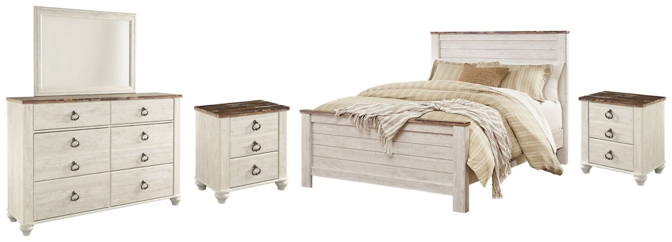 Willowton Queen Panel Bed, Dresser, Mirror and 2 Nightstands - furniture place usa