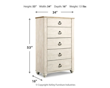 Willowton Queen Panel Bed, Dresser, Mirror, Chest and 2 Nightstands - furniture place usa