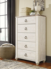 Willowton Queen Panel Bed, Dresser, Mirror, Chest and 2 Nightstands - furniture place usa