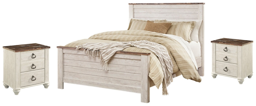 Willowton Queen Panel Bed with 2 Nightstands - furniture place usa