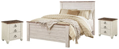 Willowton Queen Panel Bed with 2 Nightstands - furniture place usa