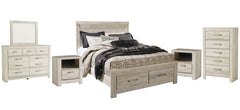 Bellaby Queen Platform Bed with 2 Storage Drawers with Mirrored Dresser, Chest and 2 Nightstands - furniture place usa