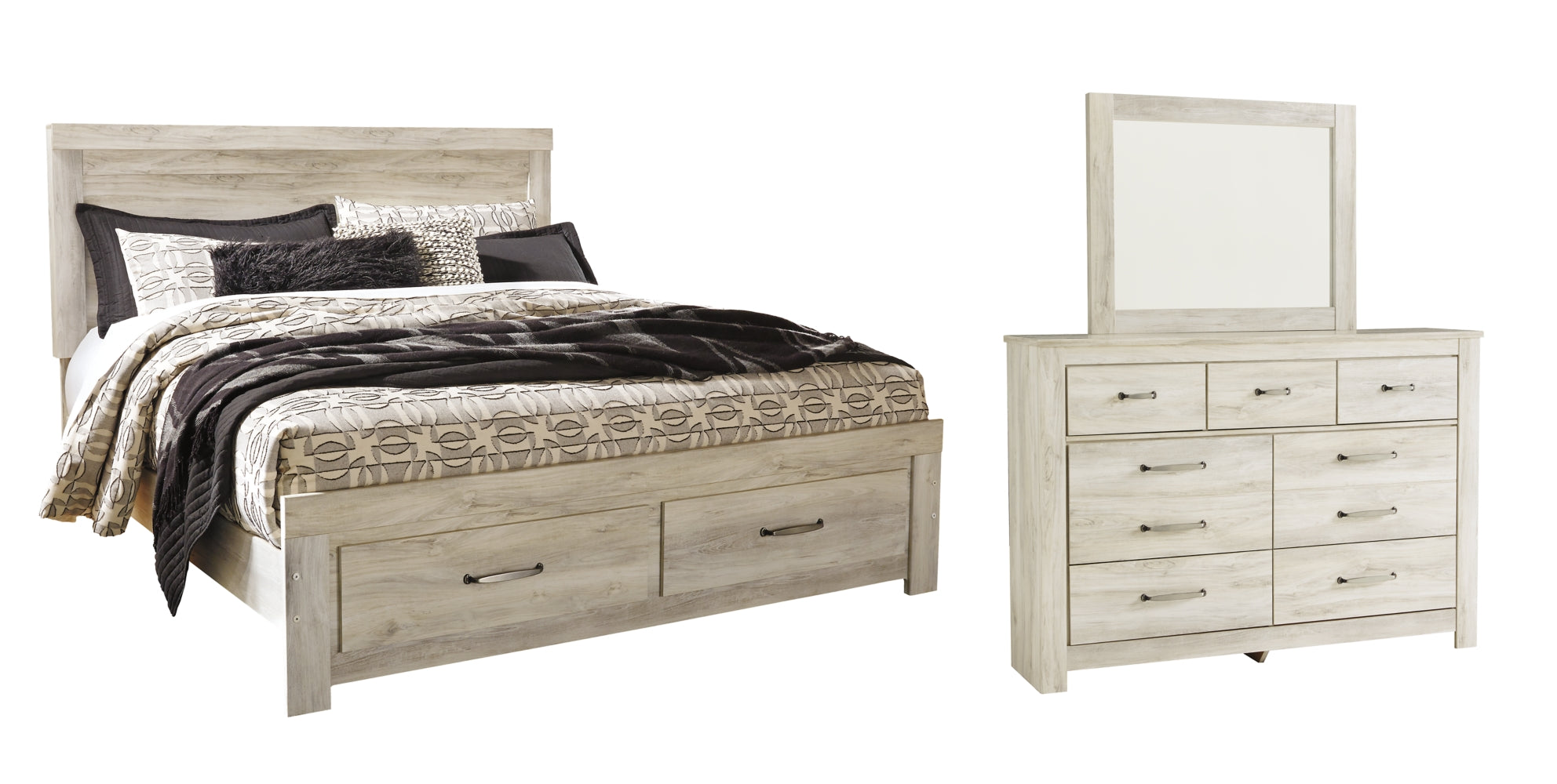 Bellaby Queen Platform Bed with 2 Storage Drawers with Mirrored Dresser - furniture place usa