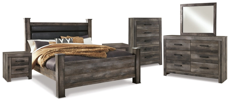 Wynnlow King Poster Bed with Mirrored Dresser, Chest and 2 Nightstands - furniture place usa