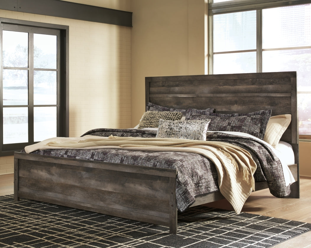 Wynnlow King Panel Bed with Mirrored Dresser, Chest and 2 Nightstands - furniture place usa