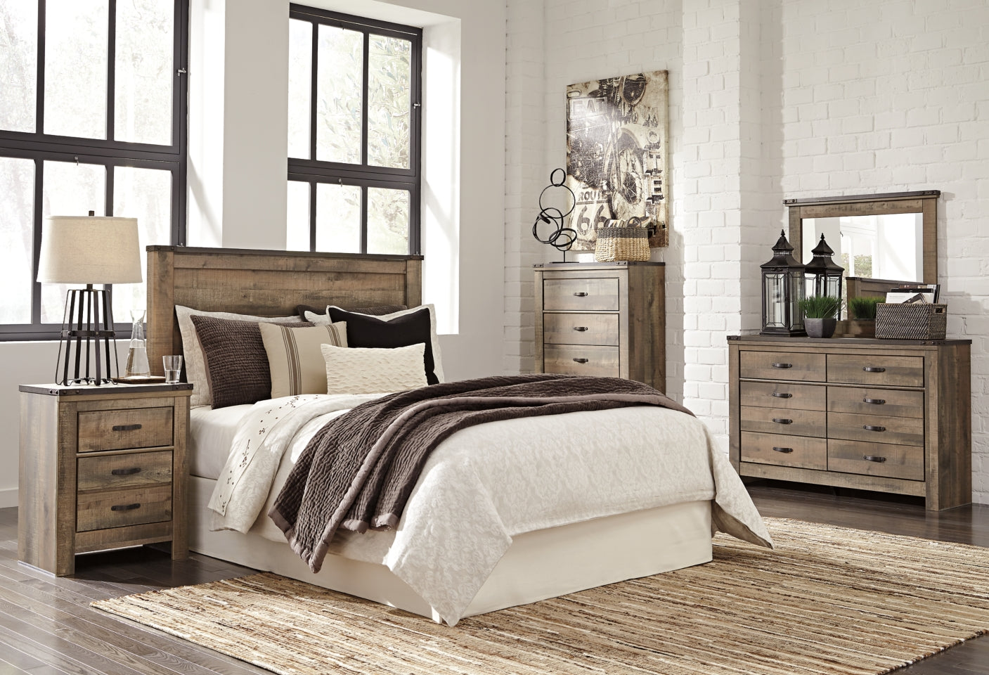 Trinell Queen Panel Headboard with Dresser, Chest and Nightstand - furniture place usa