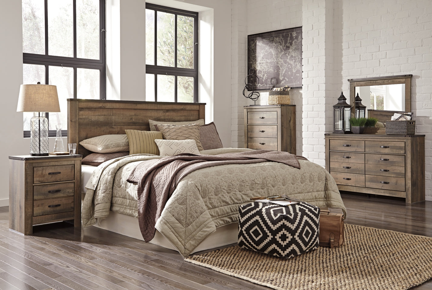 Trinell King/California King Panel Headboard with Dresser, Chest and Nightsand - furniture place usa
