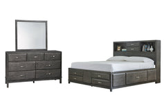 Caitbrook Queen Storage Bed with 8 Storage Drawers with Mirrored Dresser - furniture place usa