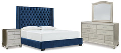 Coralayne King Upholstered Bed with Mirrored Dresser and Nightstand - furniture place usa