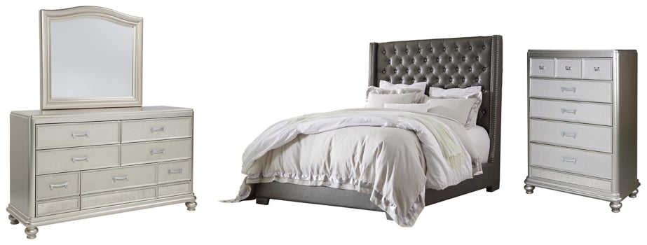 Coralayne King Upholstered Bed with Mirrored Dresser and Chest - PKG007785 - furniture place usa