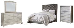Coralayne King Upholstered Bed with Mirrored Dresser and Chest - PKG007785 - furniture place usa