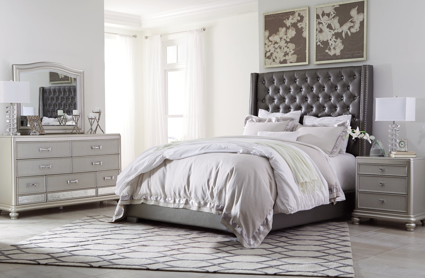 Coralayne Queen Upholstered Bed with Dresser - furniture place usa