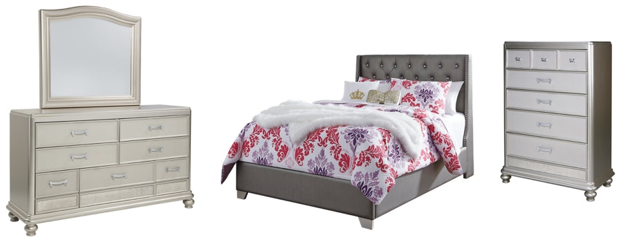 Coralayne Full Upholstered Bed with Mirrored Dresser and Chest - PKG007807 - furniture place usa